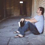 alone, book, brick wall