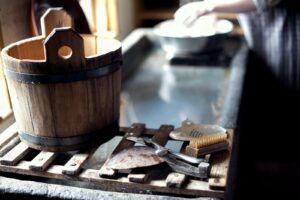 brown wooden bucket